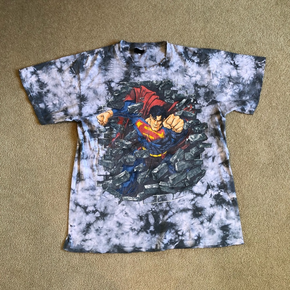 Vintage 1997 Superman Tye Dye All Over Print Tee. Men’s XL.